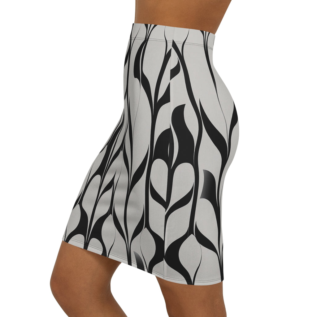 Abstract Black & White Pencil Skirt