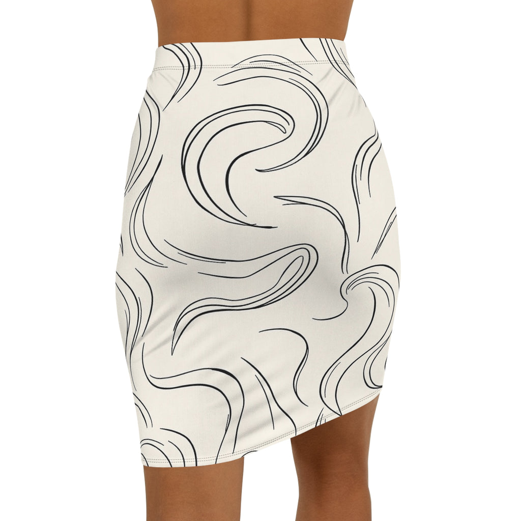 Abstract Swirl Pencil Skirt — Women's Mid-Waist Printed Skirt