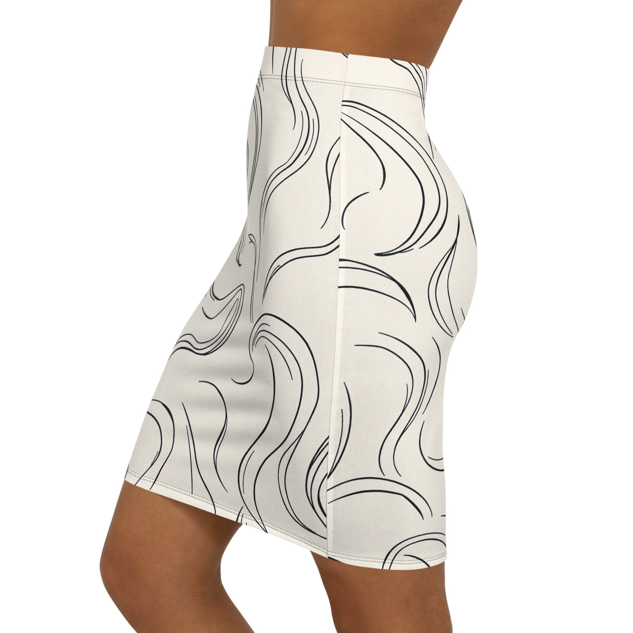 Abstract Swirl Pencil Skirt — Women's Mid-Waist Printed Skirt