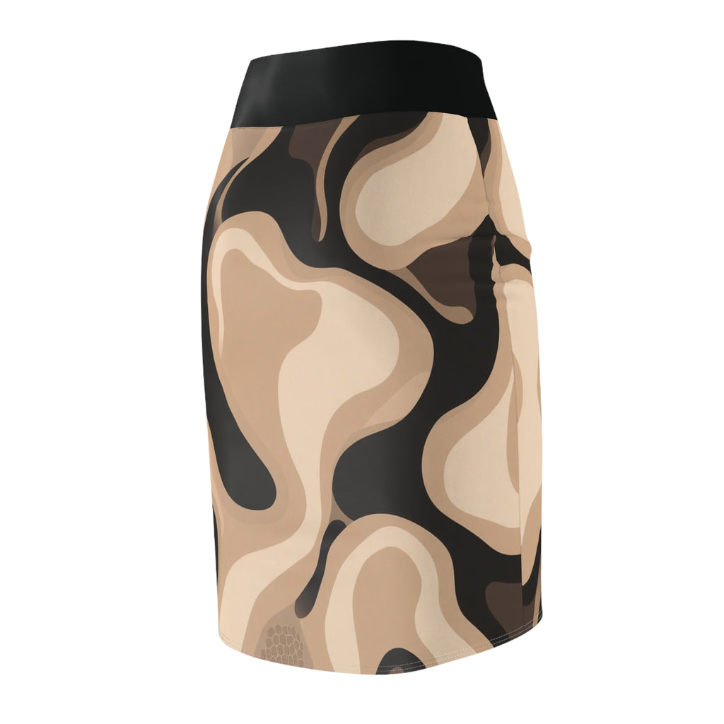 Beige Abstract Swirl Pencil Skirt