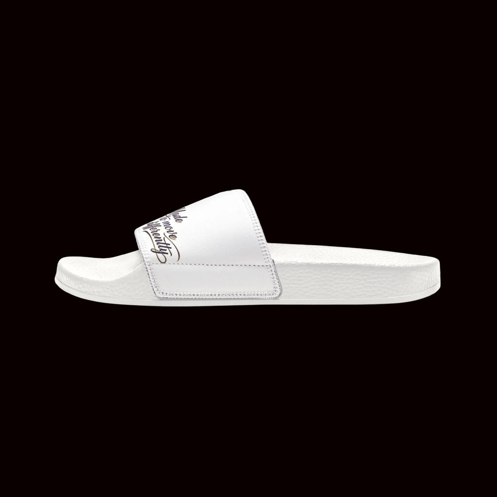 Women’s White Slide Sandals with Script Logo — Minimal Casual Pool & Beach Slides
