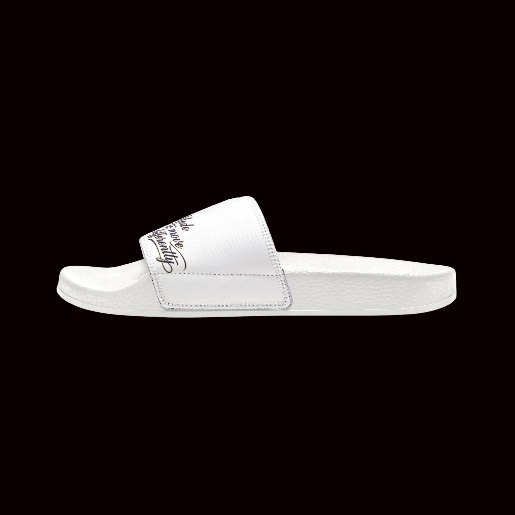 Women’s White Slide Sandals with Script Logo — Minimal Casual Pool & Beach Slides