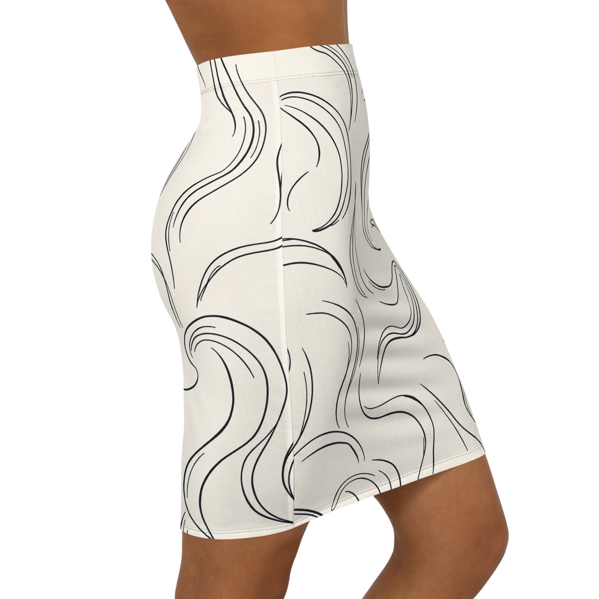 Abstract Swirl Pencil Skirt — Women's Mid-Waist Printed Skirt