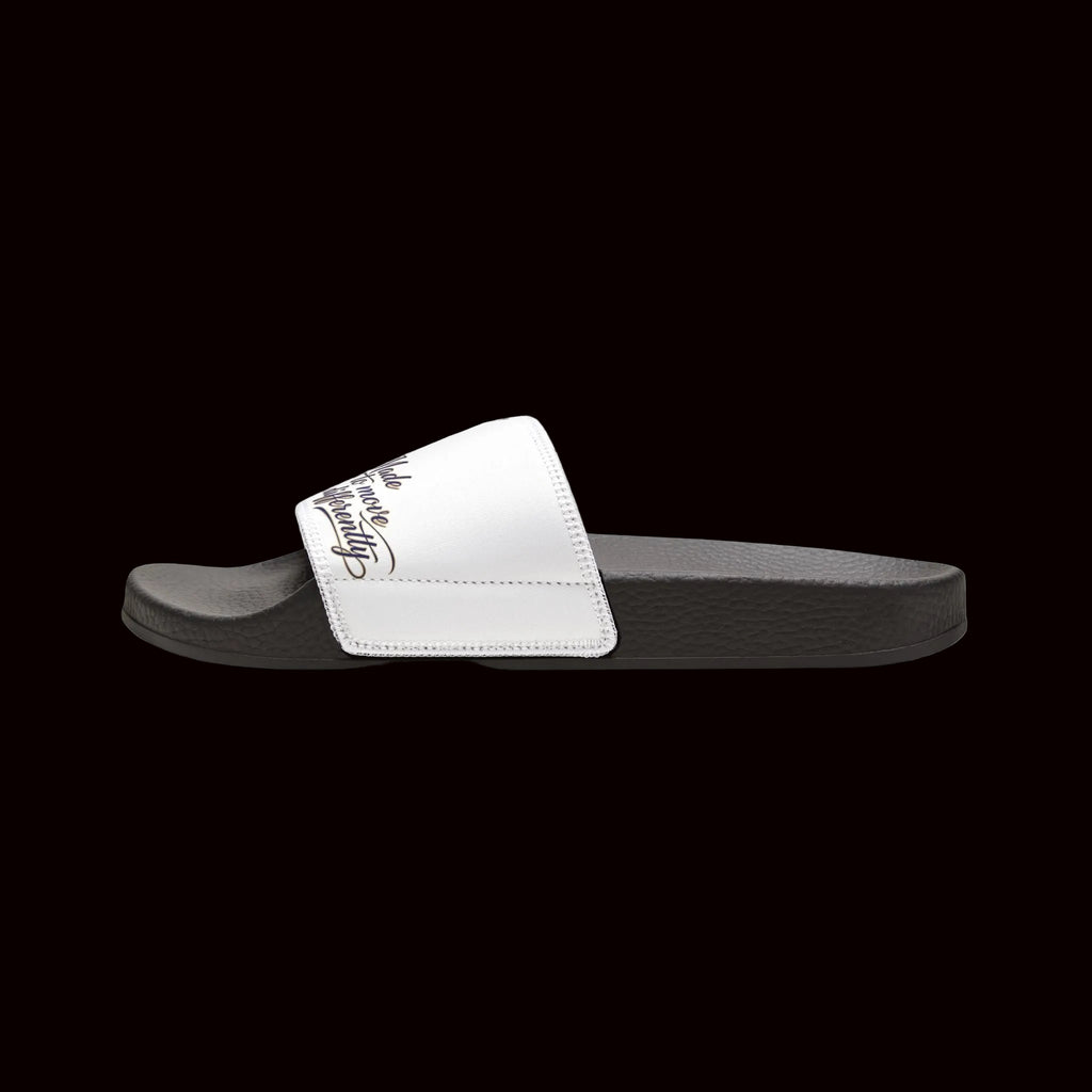 Women’s White Slide Sandals with Script Logo — Minimal Casual Pool & Beach Slides