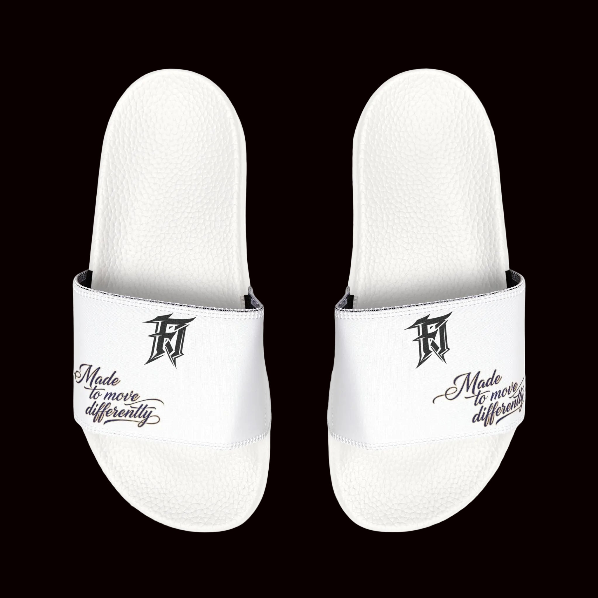 Women’s White Slide Sandals with Script Logo — Minimal Casual Pool & Beach Slides