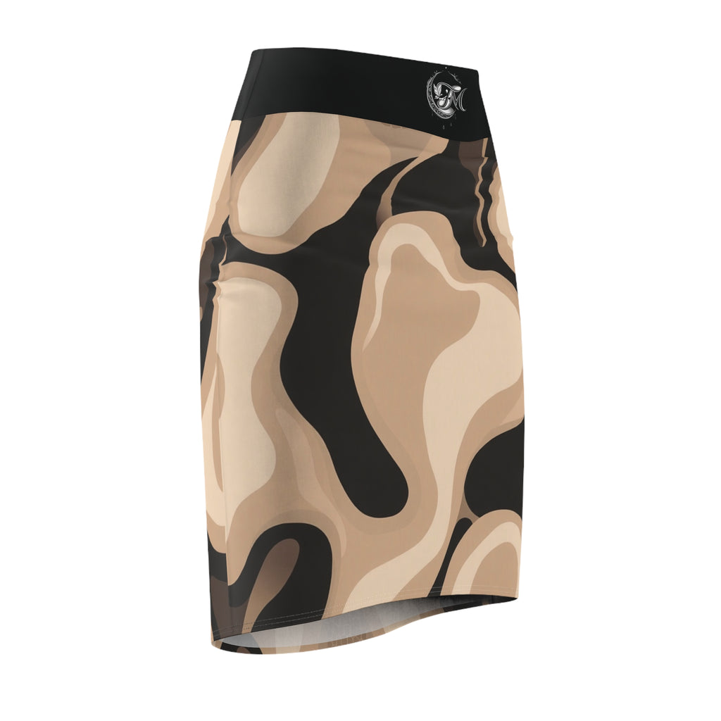 Beige Abstract Swirl Pencil Skirt