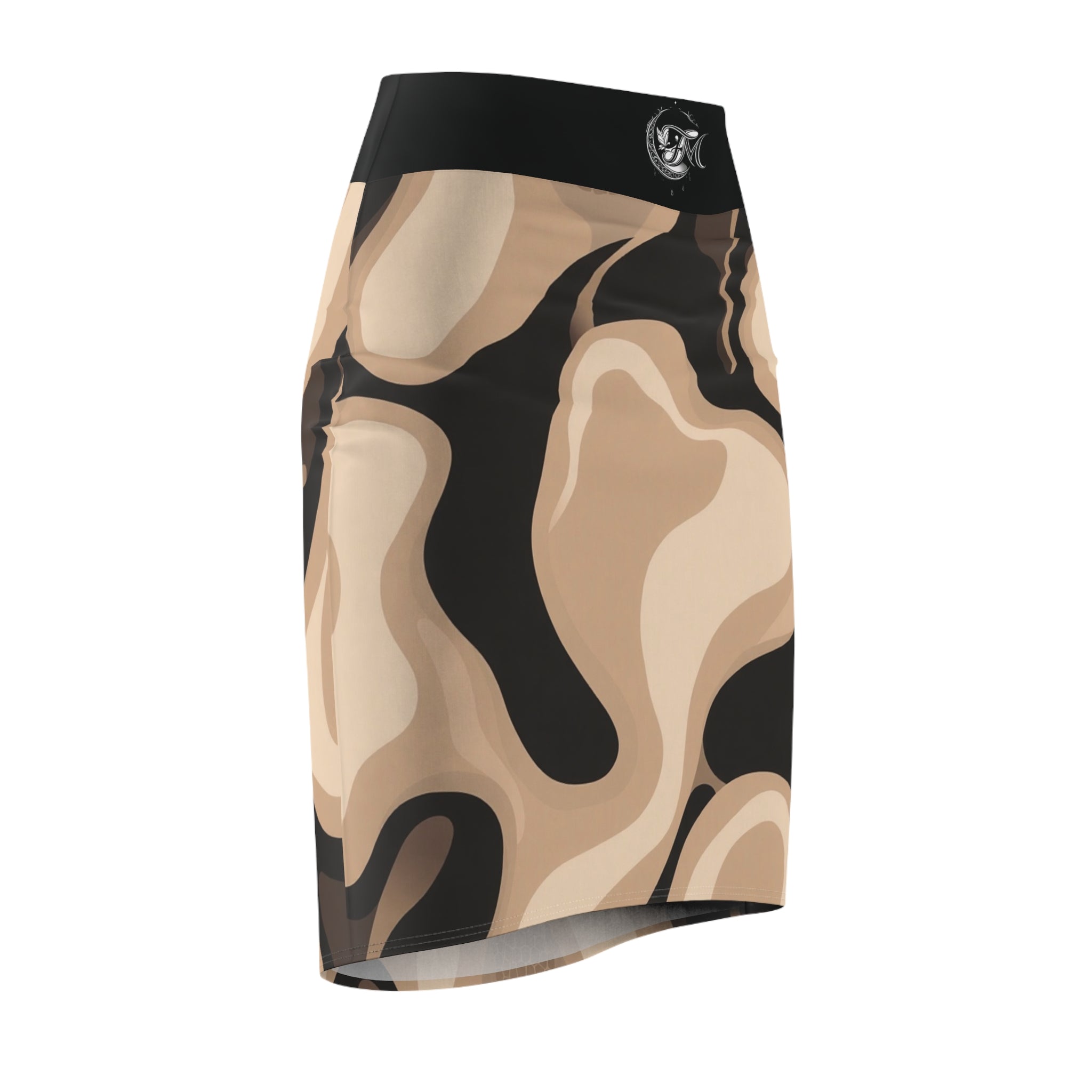 Beige Abstract Swirl Pencil Skirt