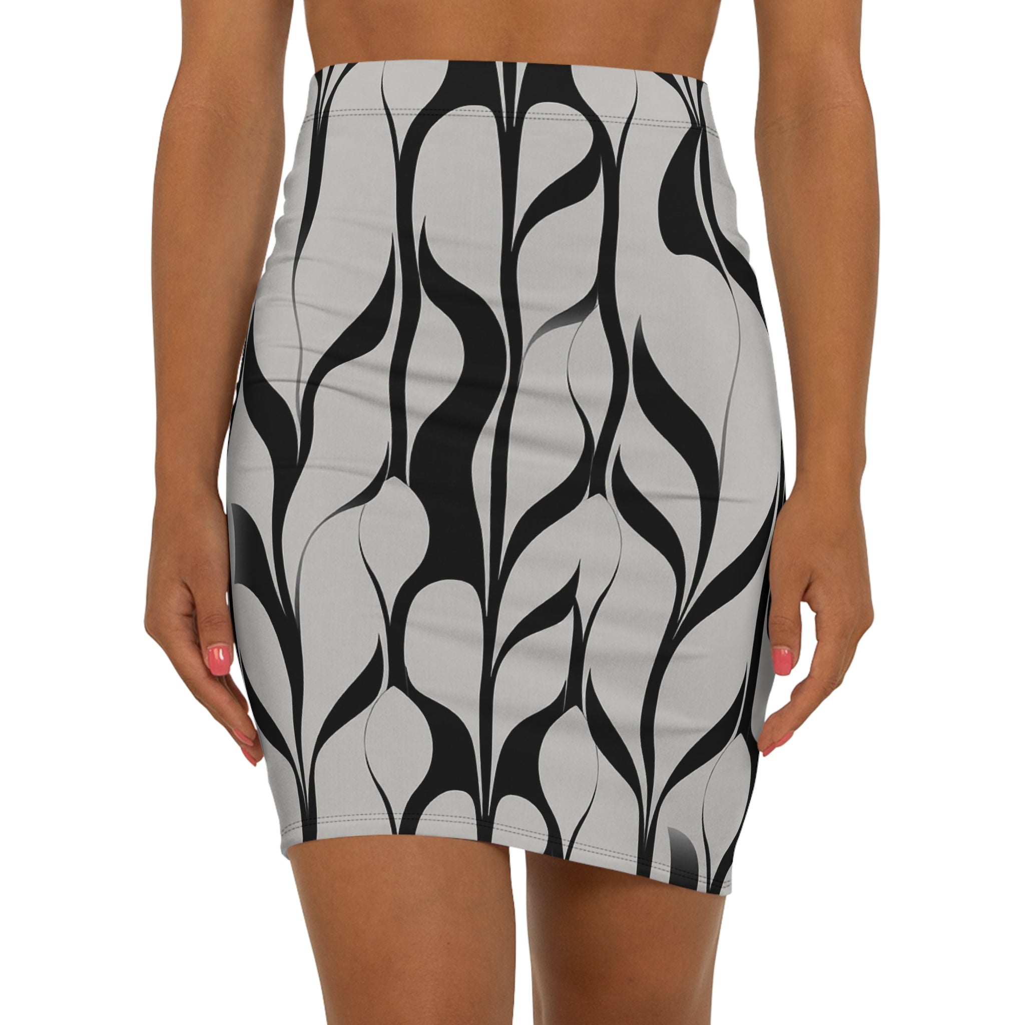 Abstract Black & White Pencil Skirt