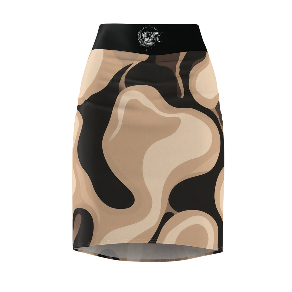 Beige Abstract Swirl Pencil Skirt