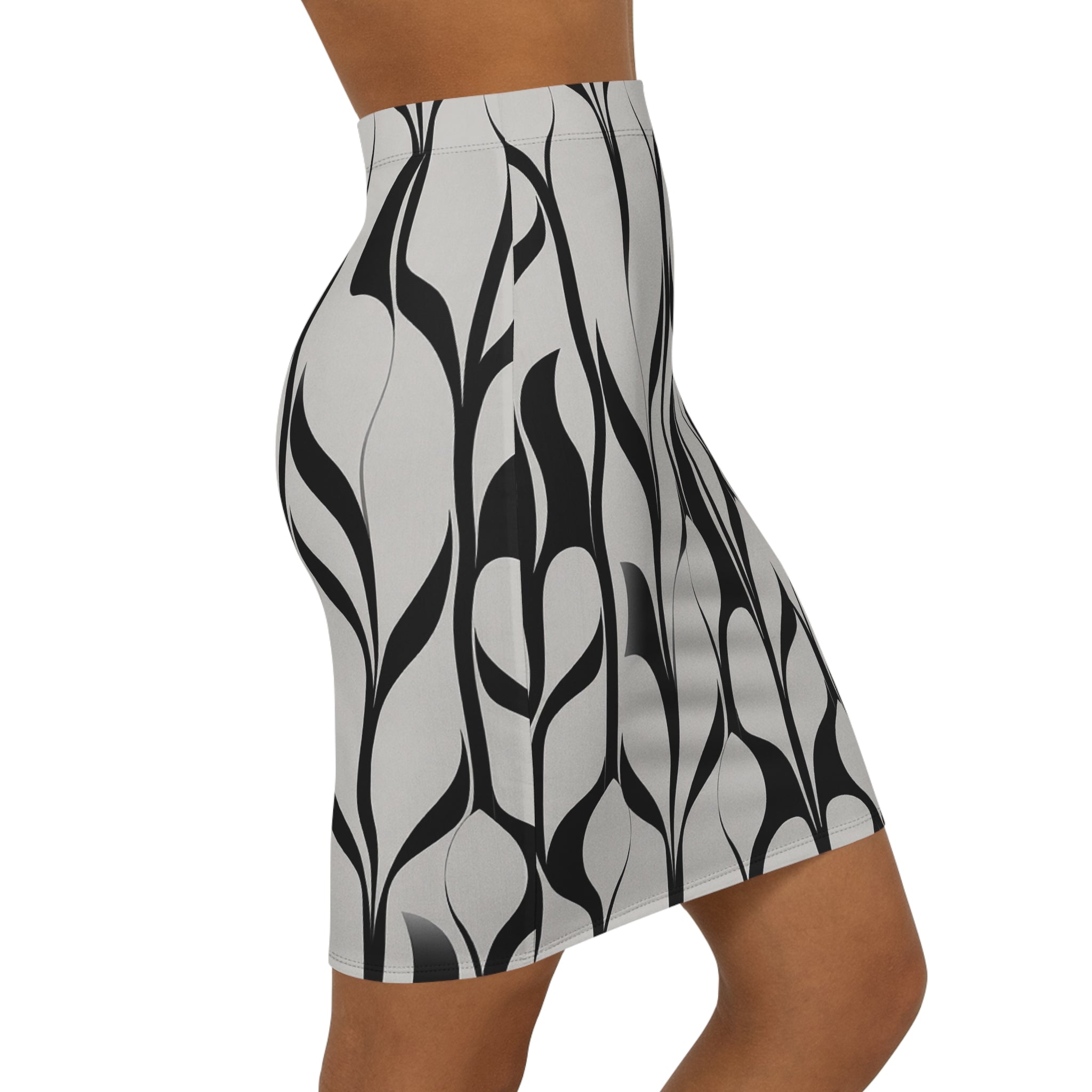 Abstract Black & White Pencil Skirt