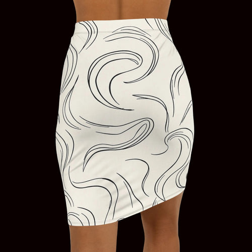 Abstract Swirl Pencil Skirt — Women's Mid-Waist Printed Skirt
